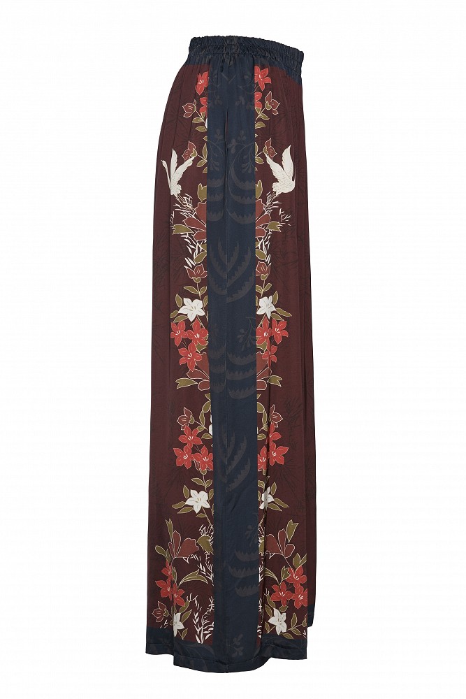 Printed wide-leg trousers with satin finish