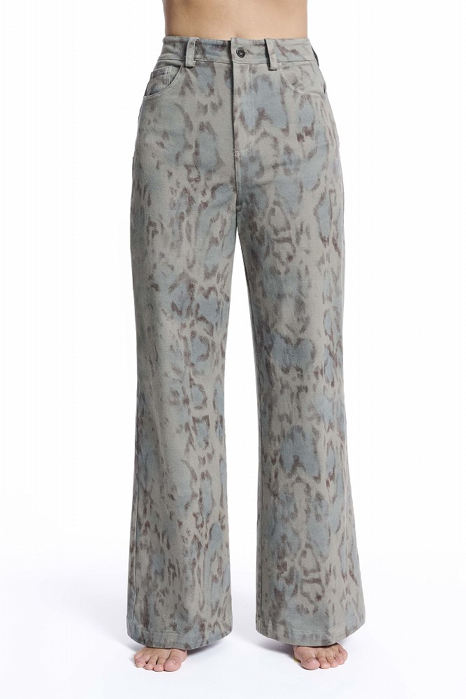 Blugi Erika wide-leg cu animal print