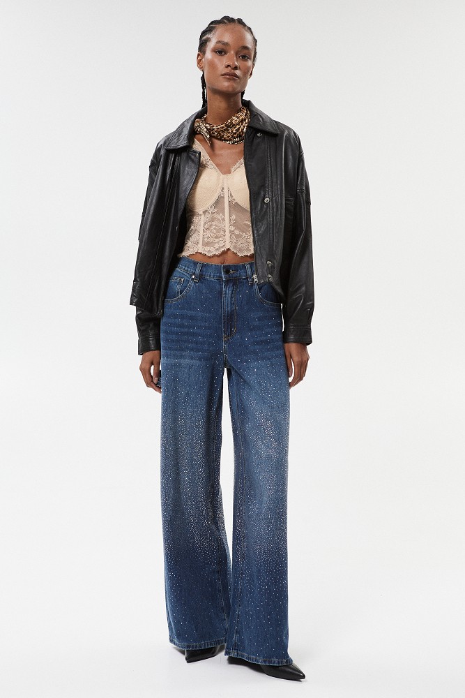 Blugi Lexa wide leg cu pietricele