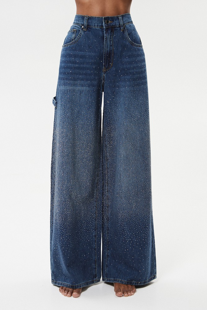 Blugi Lexa wide leg cu pietricele