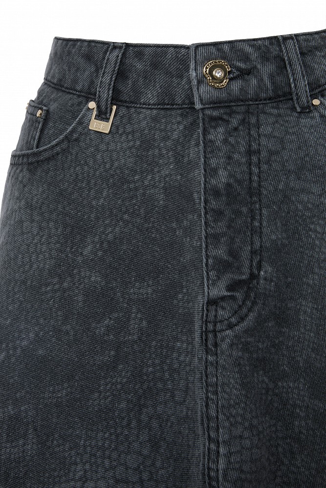 Mini denim croc-effect finish skirt