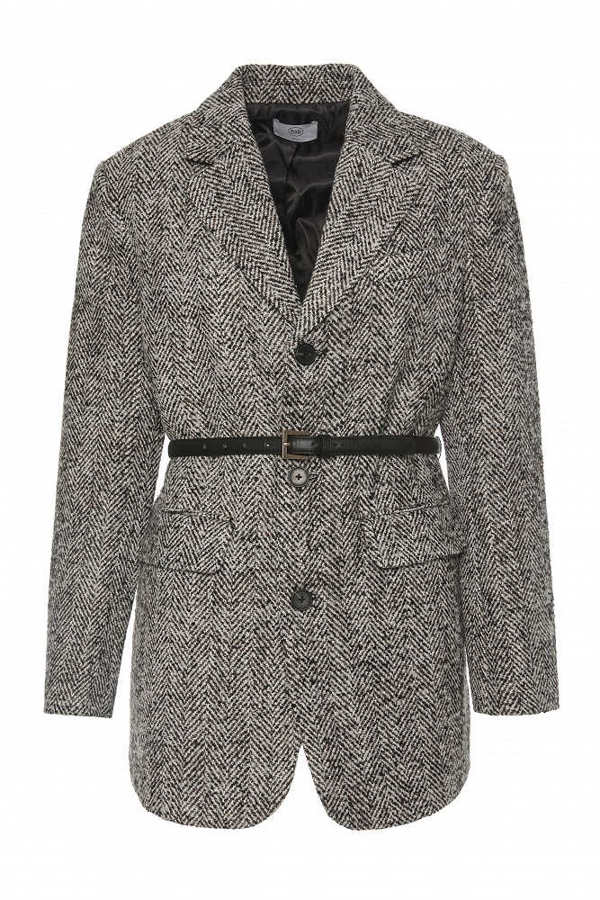 Wool tweed blazer with belt