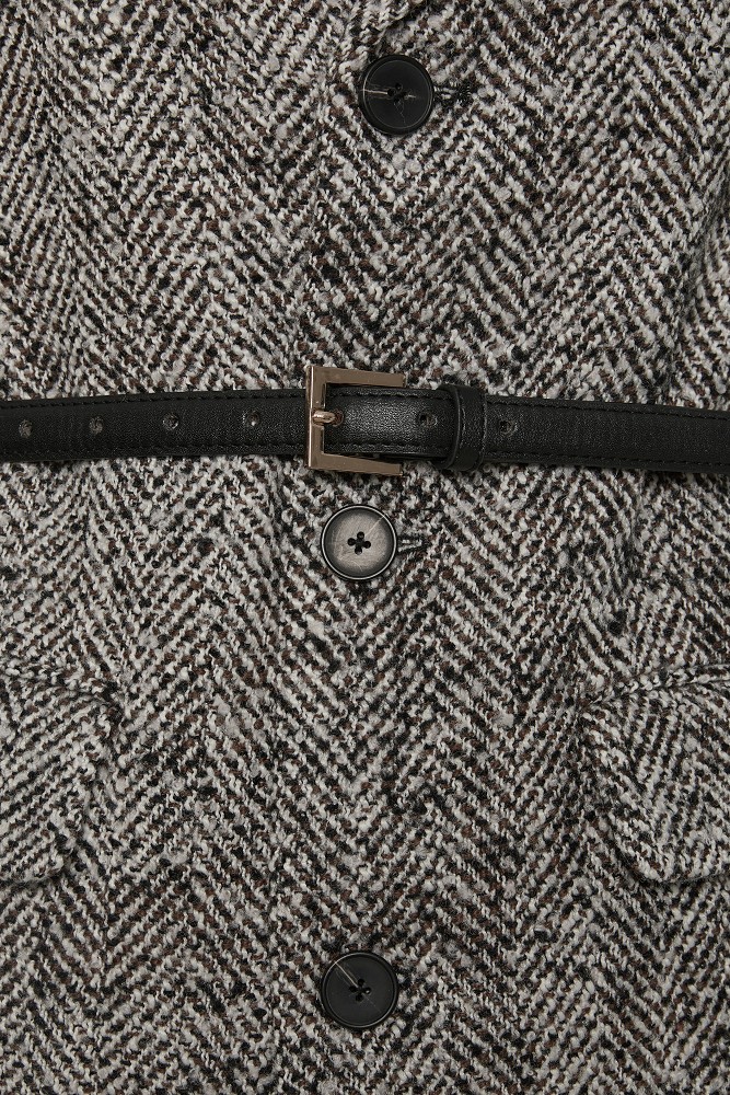 Wool tweed blazer with belt