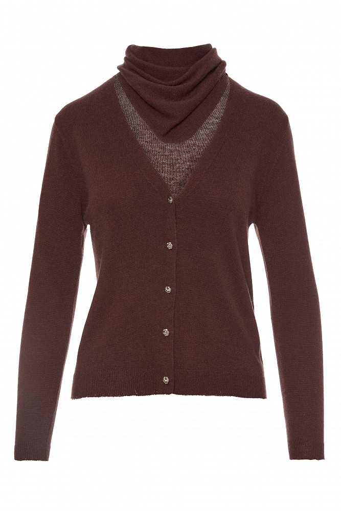 Cardigan din tricot cu eșarfă asortată