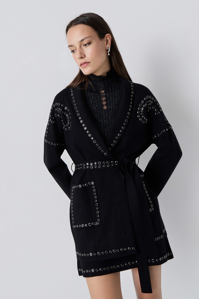 Knitted cardigan with rhinestone embellishments