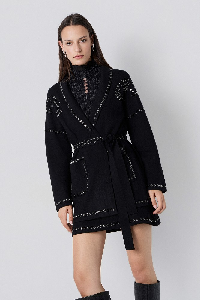 Knitted cardigan with rhinestone embellishments
