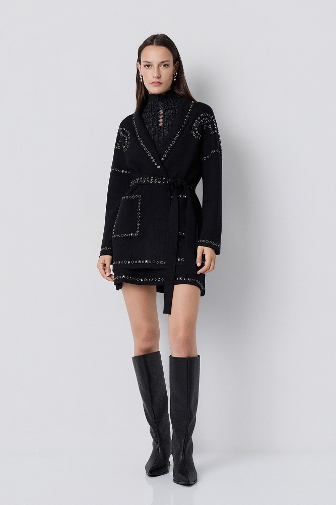 Knitted cardigan with rhinestone embellishments