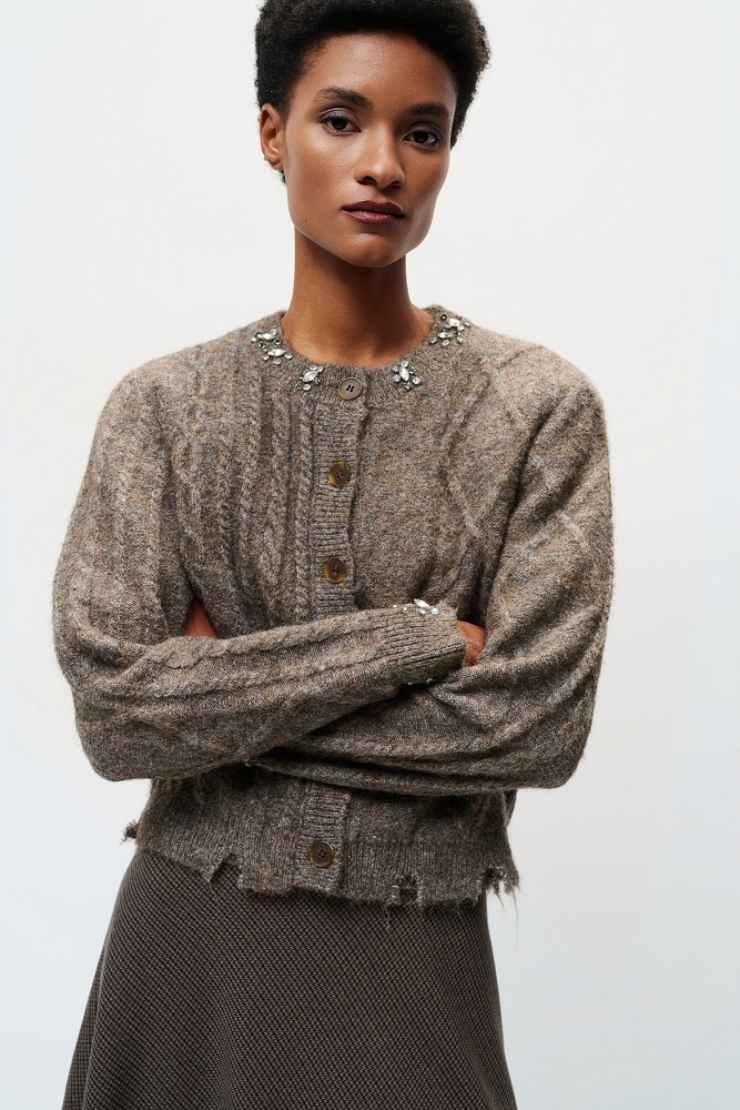 Knitted cardigan with embellished stones