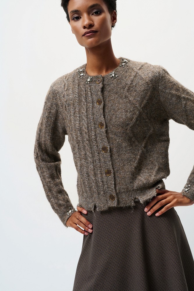 Knitted cardigan with embellished stones