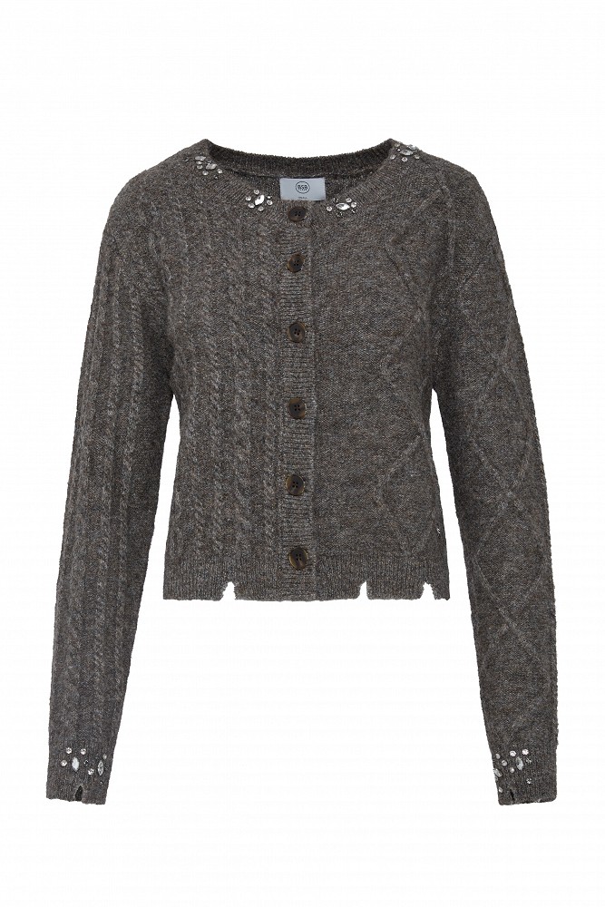 Knitted cardigan with embellished stones