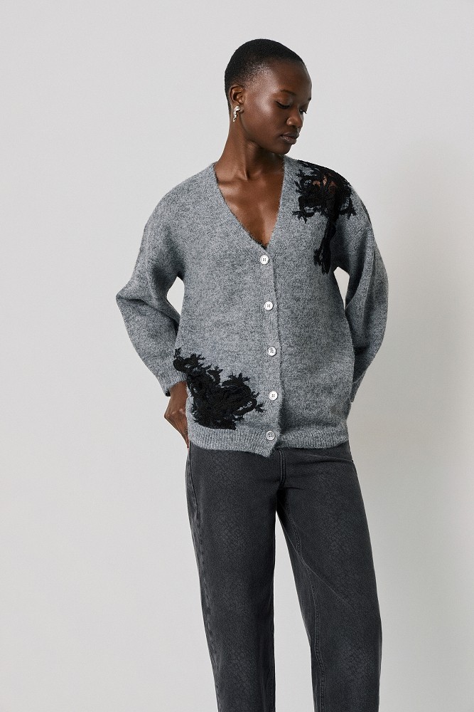 Cardigan din tricot cu dantelă