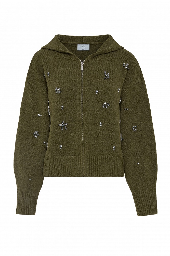 Knitted cardigan with decorative embellishments