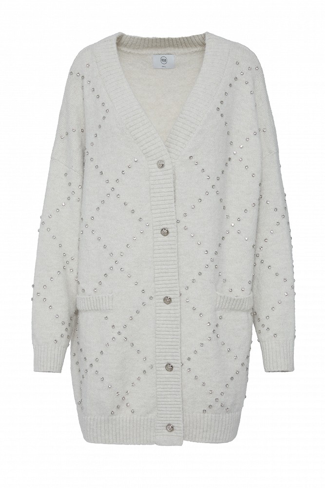 Knitted cardigan with decorative rhinestones