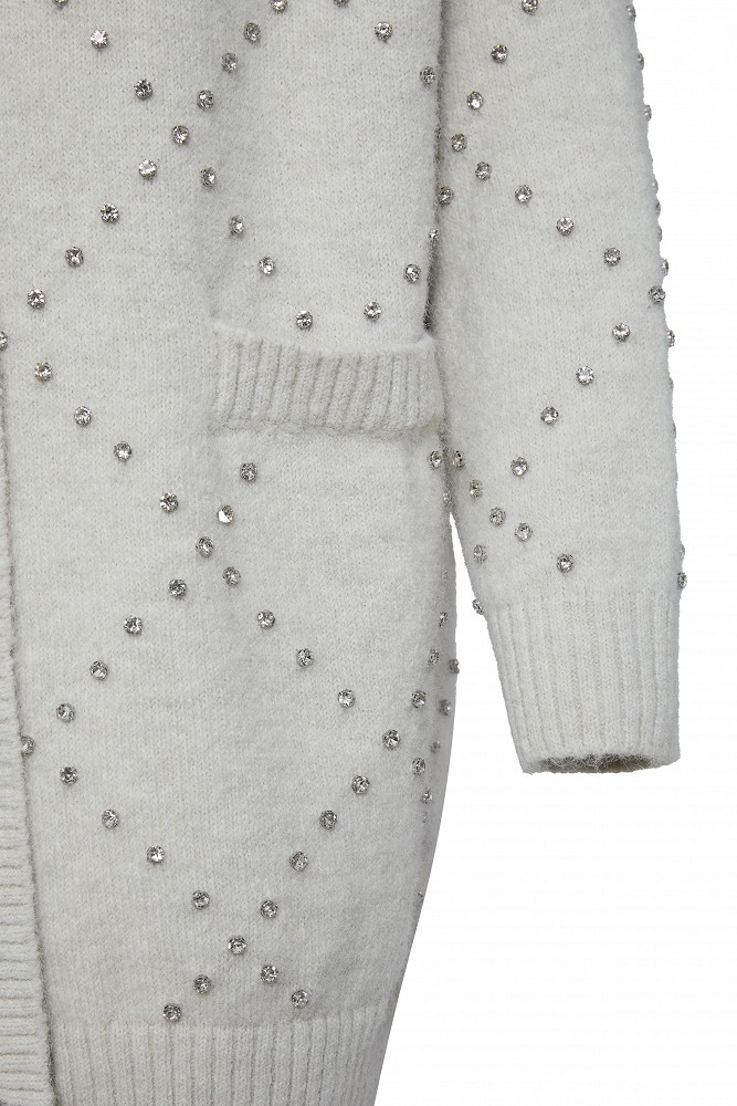 Knitted cardigan with decorative rhinestones