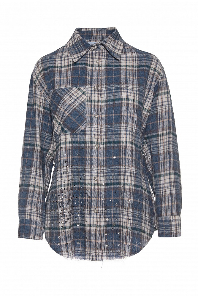 Plaid shirt with rhinestones
