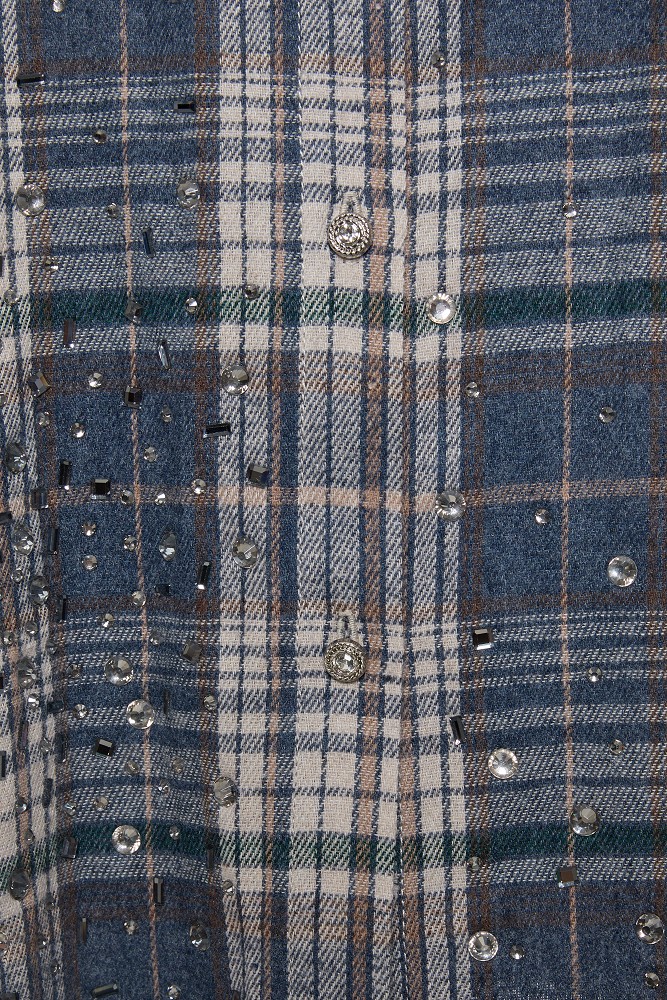 Plaid shirt with rhinestones