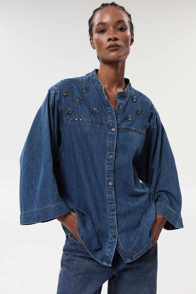 Denim Overshirt με διακοσμητικές πέτρες