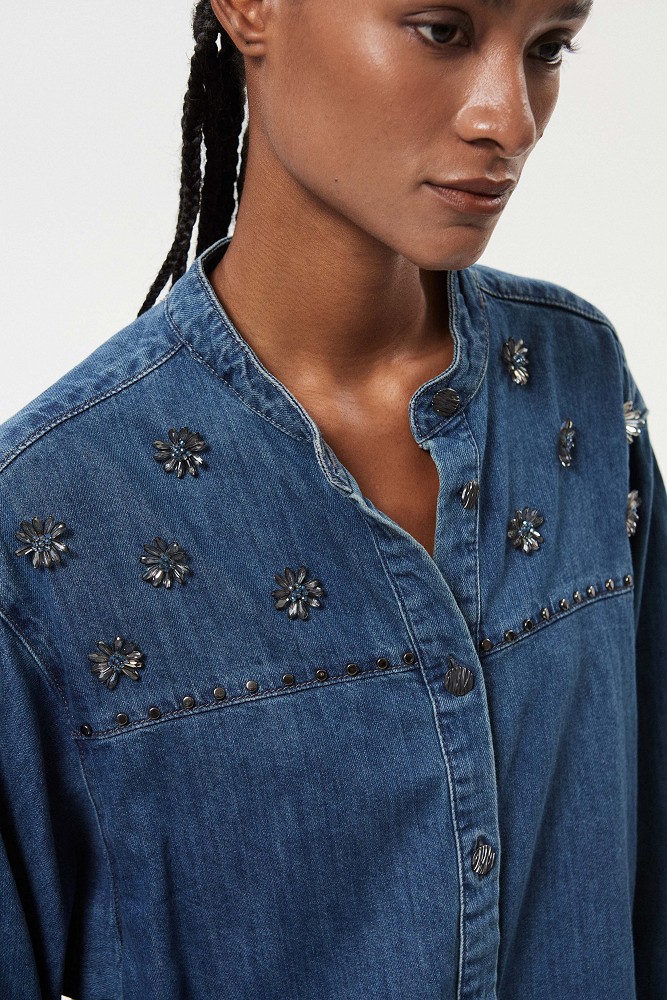 Denim Overshirt με διακοσμητικές πέτρες