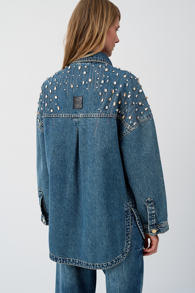 Denim overshirt με γυαλιστερές πέτρες