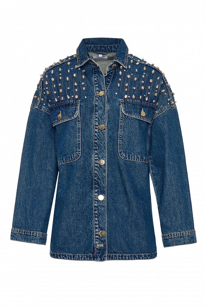 Denim overshirt με γυαλιστερές πέτρες