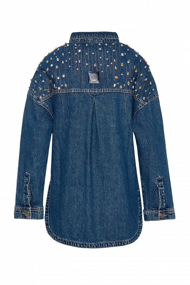 Denim overshirt με γυαλιστερές πέτρες