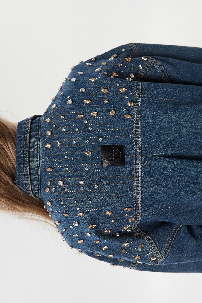 Denim overshirt με γυαλιστερές πέτρες