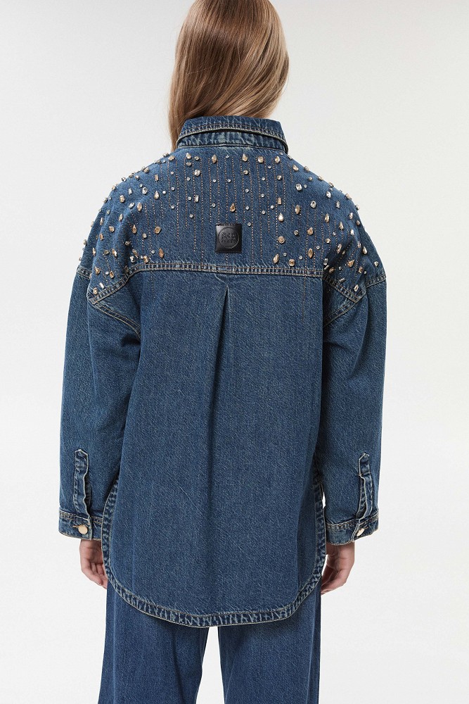 Denim overshirt με γυαλιστερές πέτρες