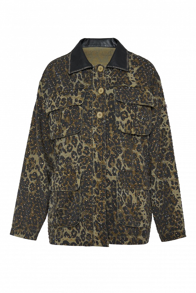Animal print τζάκετ με στρας