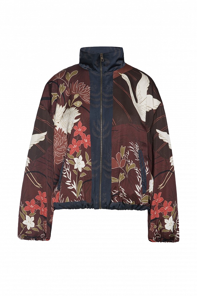 Printed bomber jacket with satin finish