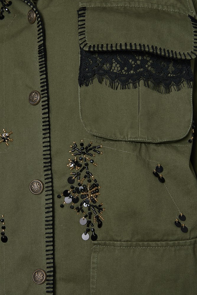 Embroidered jacket with fur detailing