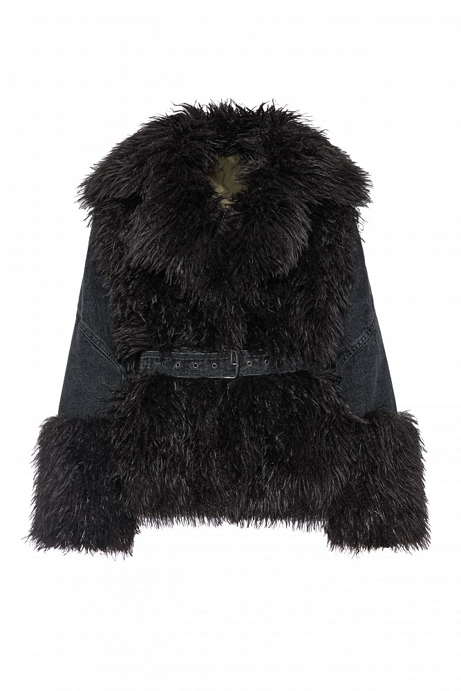 Denim jacket with faux faux fur