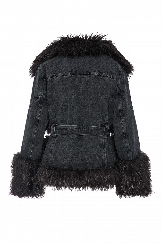 Denim jacket with faux faux fur
