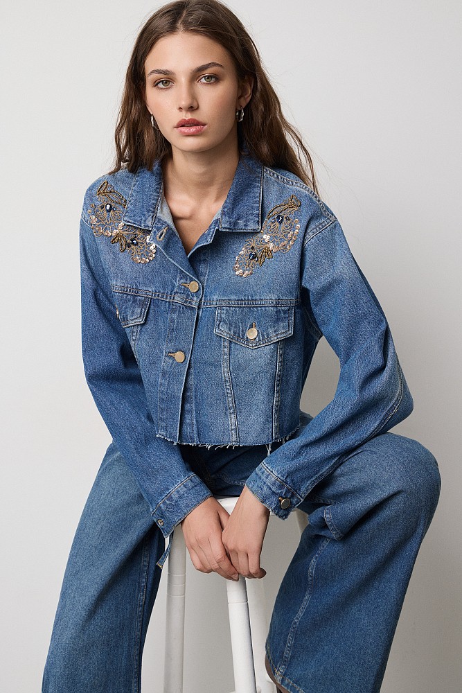 Denim jacket with embroidered details