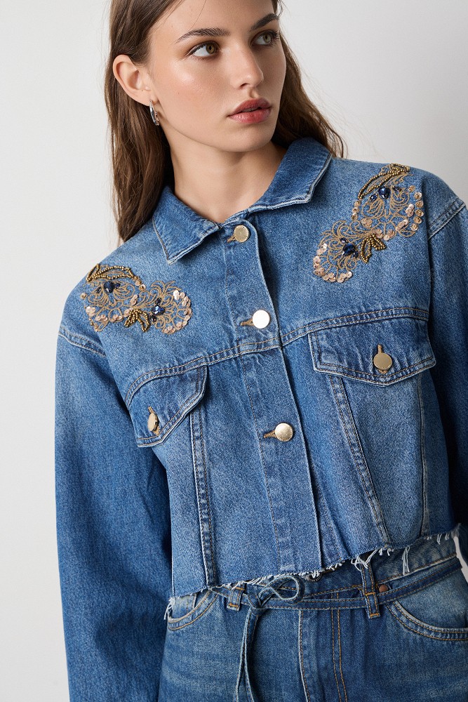 Denim jacket with embroidered details
