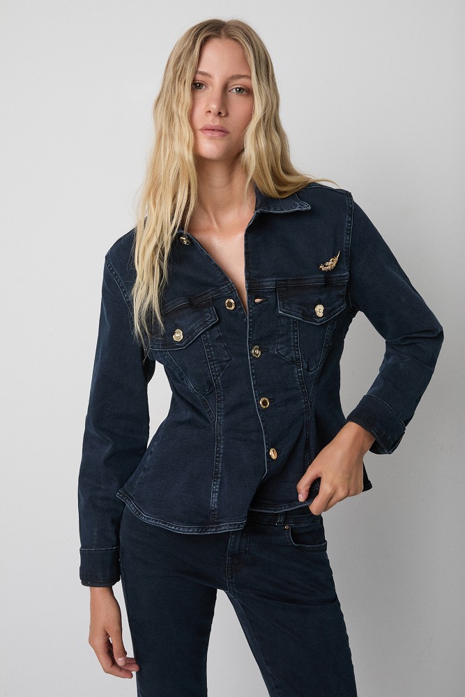 Denim jacket with decorative buttons