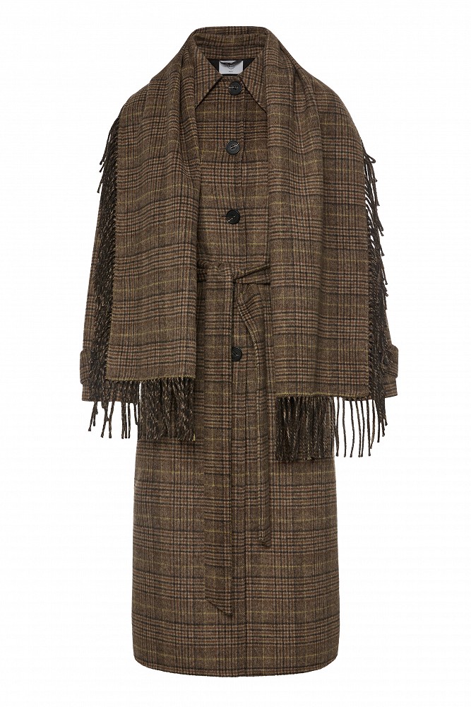Plaid wool coat with matching scarf