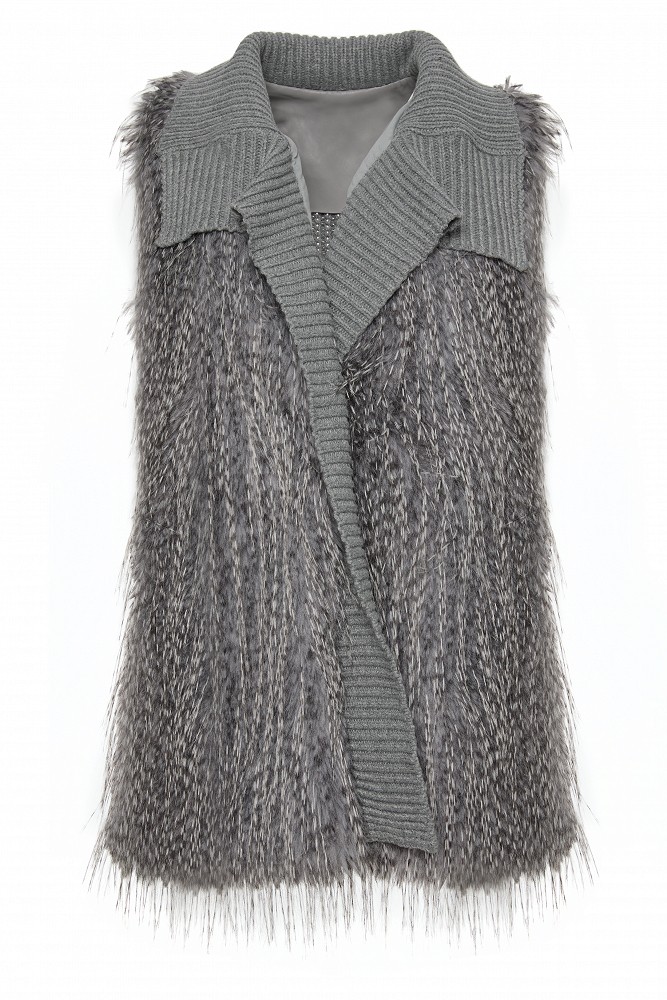Knitted sleeveless faux fur vest