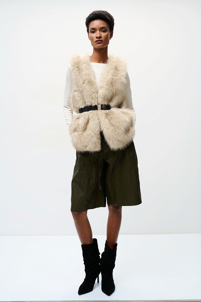 Faux fur vest with a belt