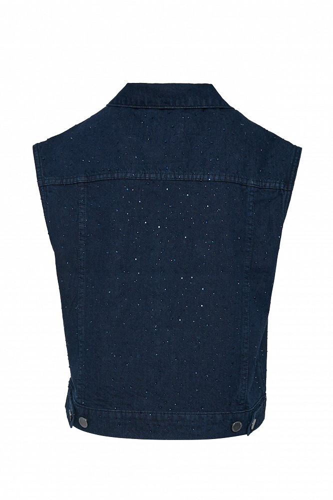 Denim vest with rhinestones