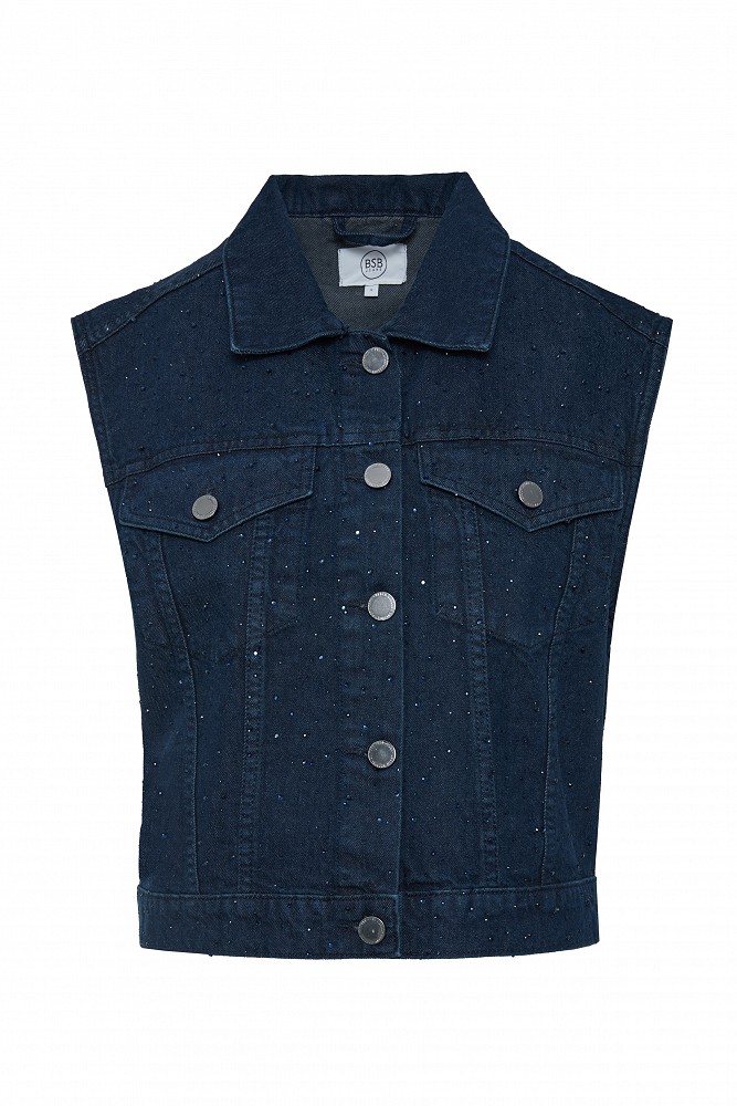 Denim vest with rhinestones