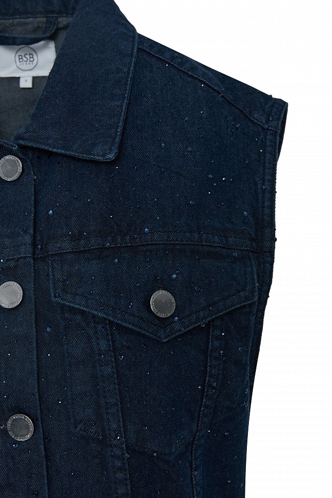 Denim vest with rhinestones