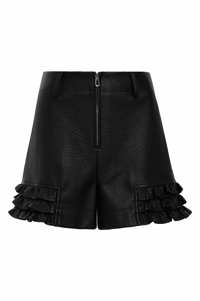 Leather-effect shorts with ruffle detailing