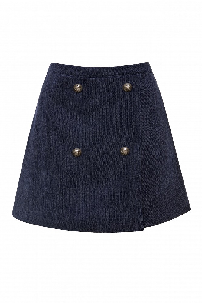 Velvet-look shorts with decorative buttons