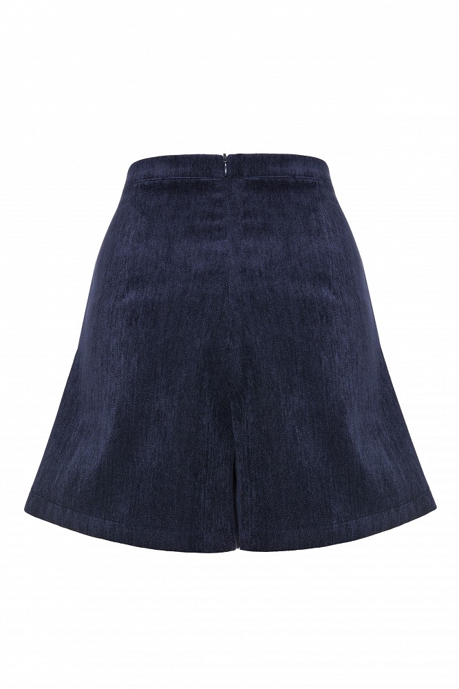Velvet-look shorts with decorative buttons