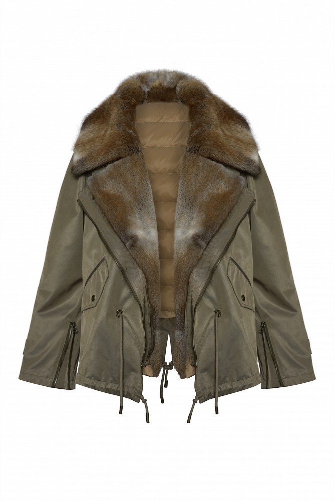 Parka jacket with faux fur collar