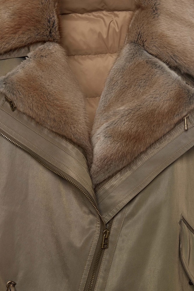 Parka jacket with faux fur collar