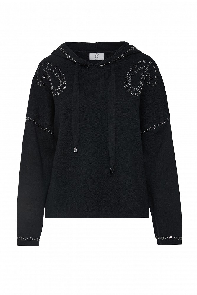 Hooded sweater with rhinestone embellishments