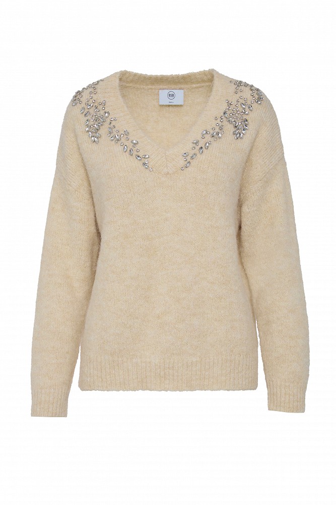V-neck sweater with embellished stones