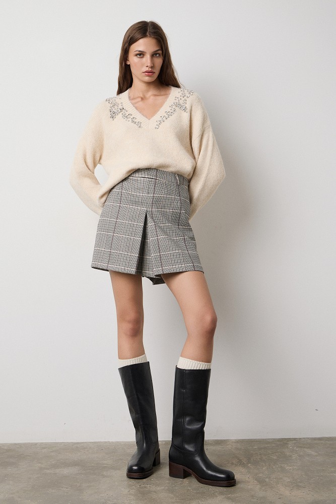 V-neck sweater with embellished stones
