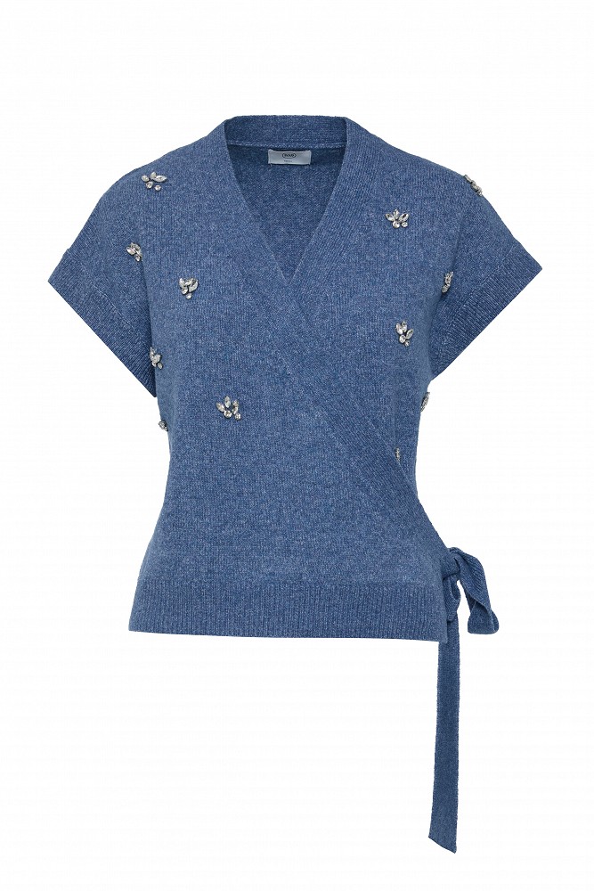 Wrap sweater with decorative stones